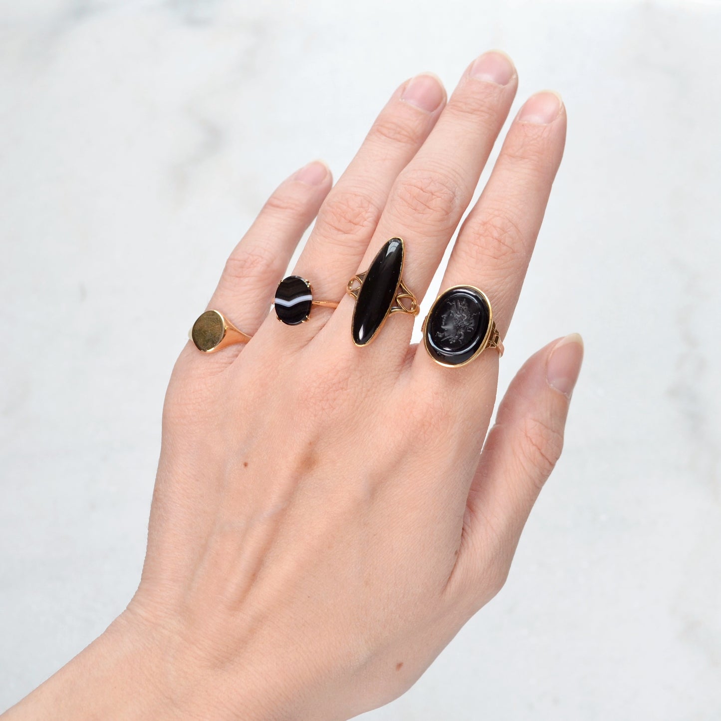 Onyx and Gold Intaglio Ring