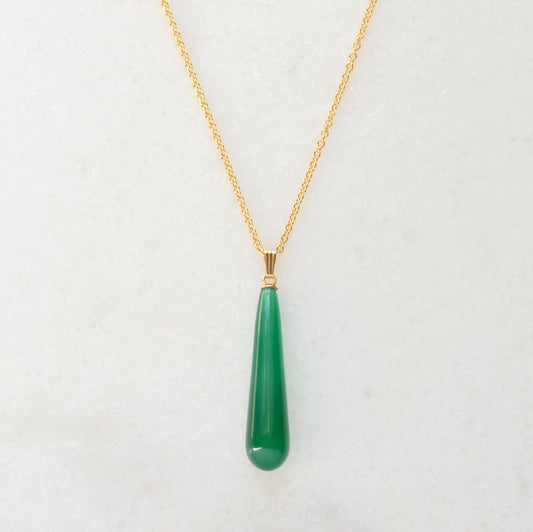 Vintage Green Glass and 14k Gold Drop Necklace