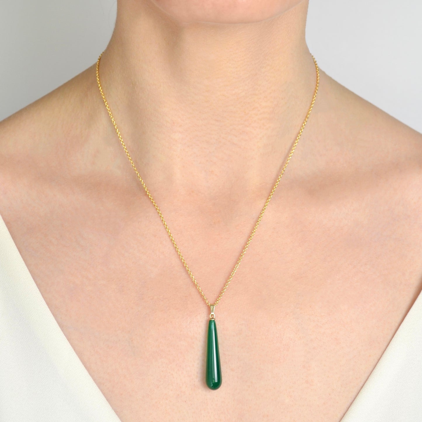 Green Glass and Gold Drop Necklace