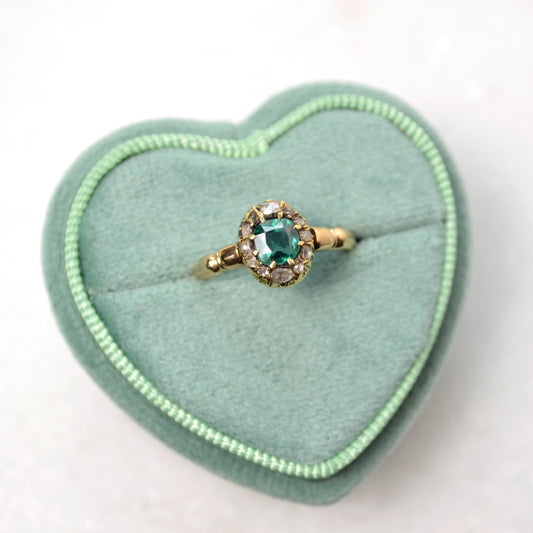 Antique Green Tourmaline and Diamond Ring
