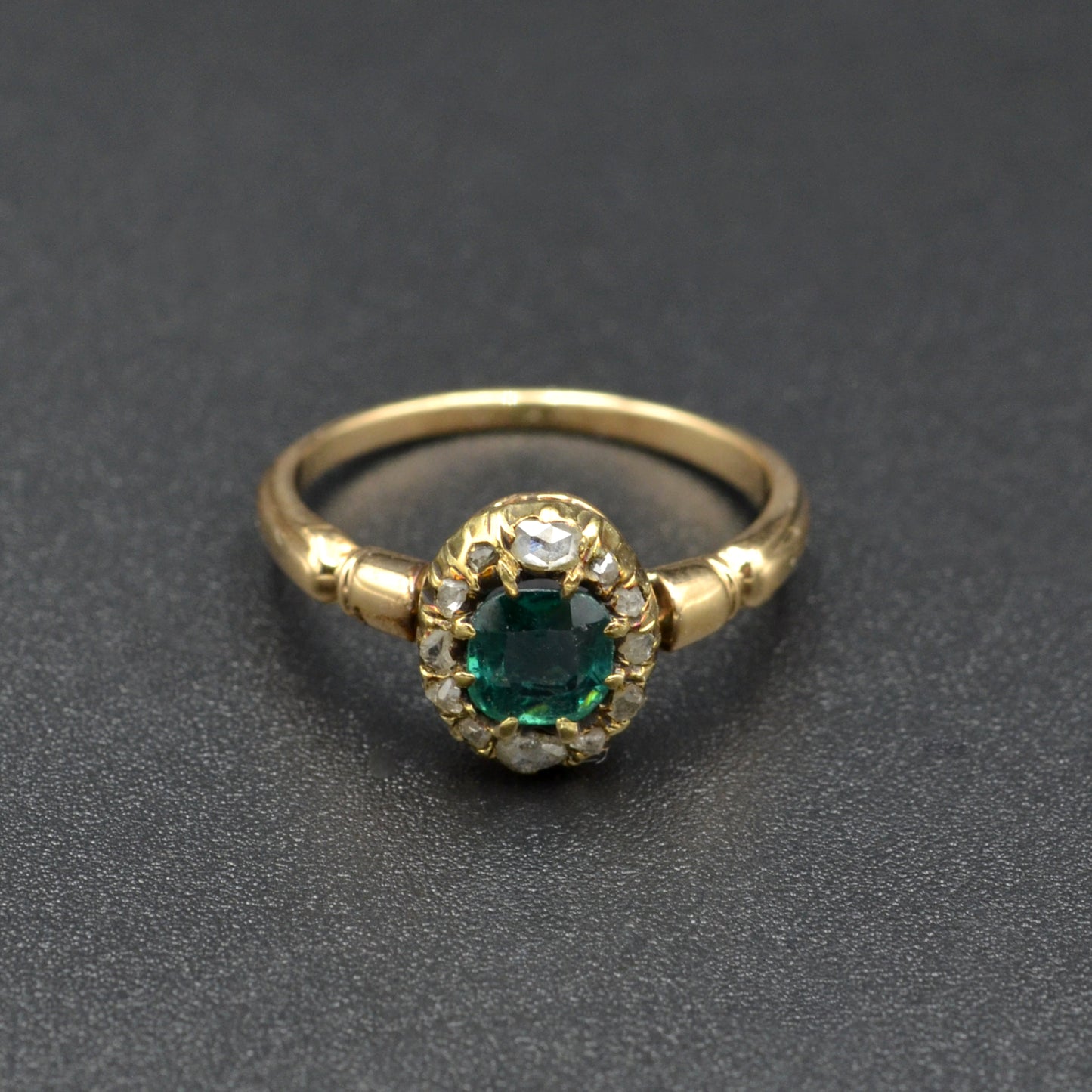 Antique Green Tourmaline and Rose Cut Diamond and Gold Ring