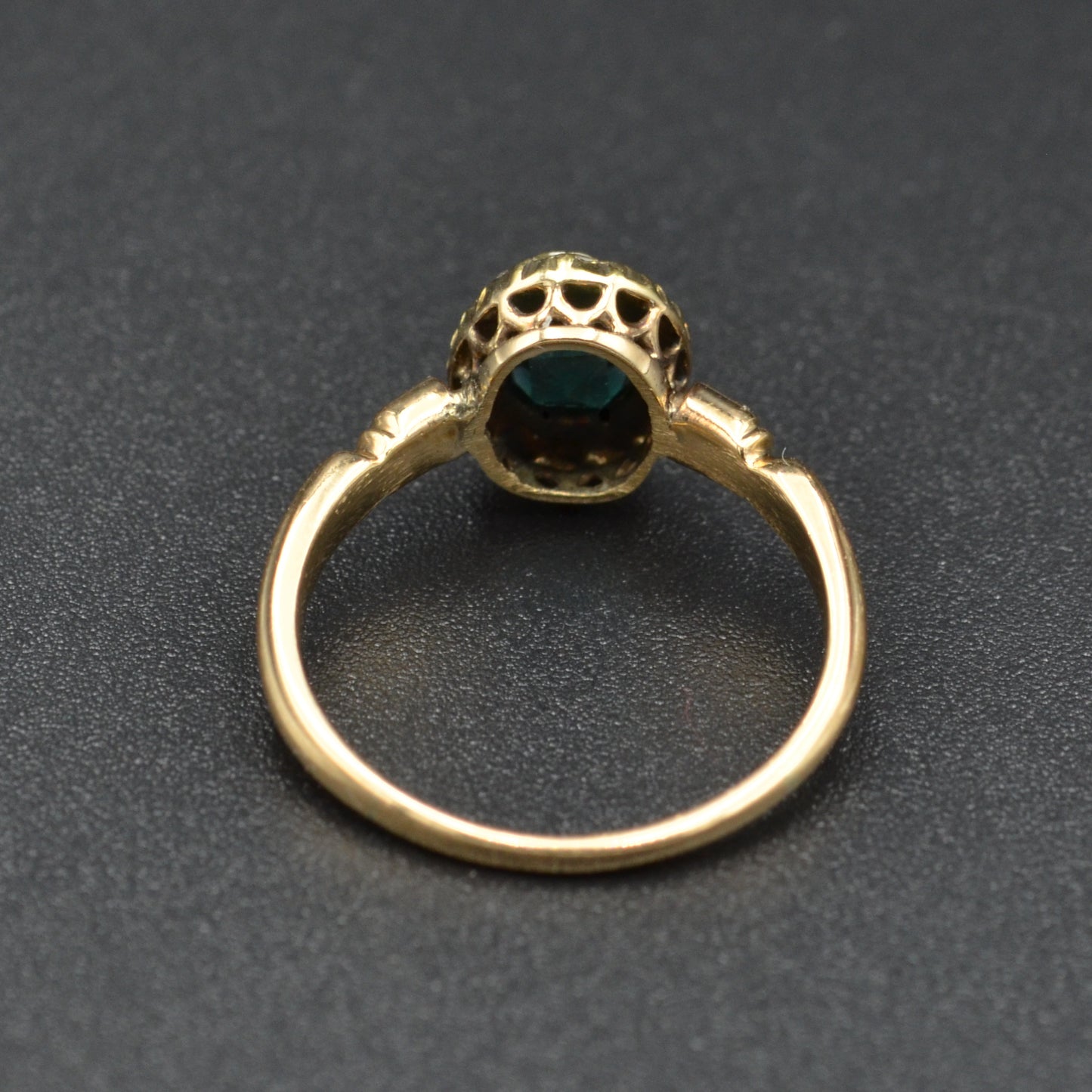 Antique Green Tourmaline and Rose Cut Diamond and Gold Ring