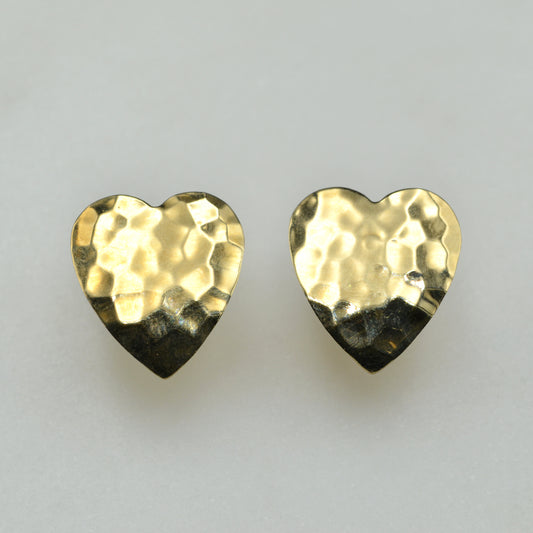 Vintage 14k Gold Hammered Heart Post Earrings