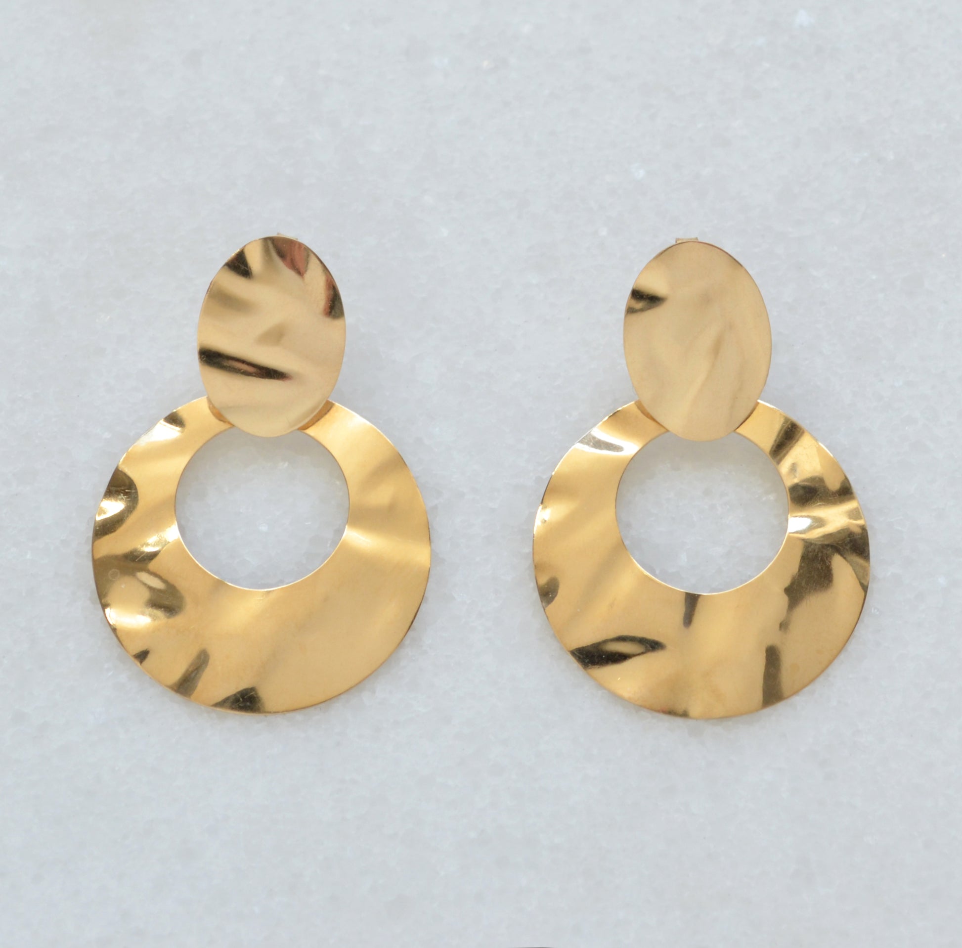 Vintage 14k Gold Hammered Door Knocker Post Earrings
