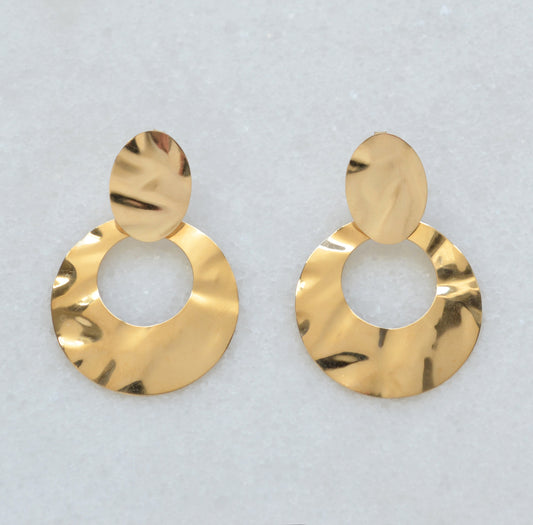Vintage 14k Gold Hammered Door Knocker Post Earrings