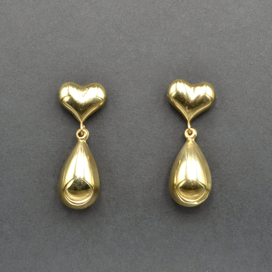 Vintage 14k Gold Heart Post and Teardrop Earrings