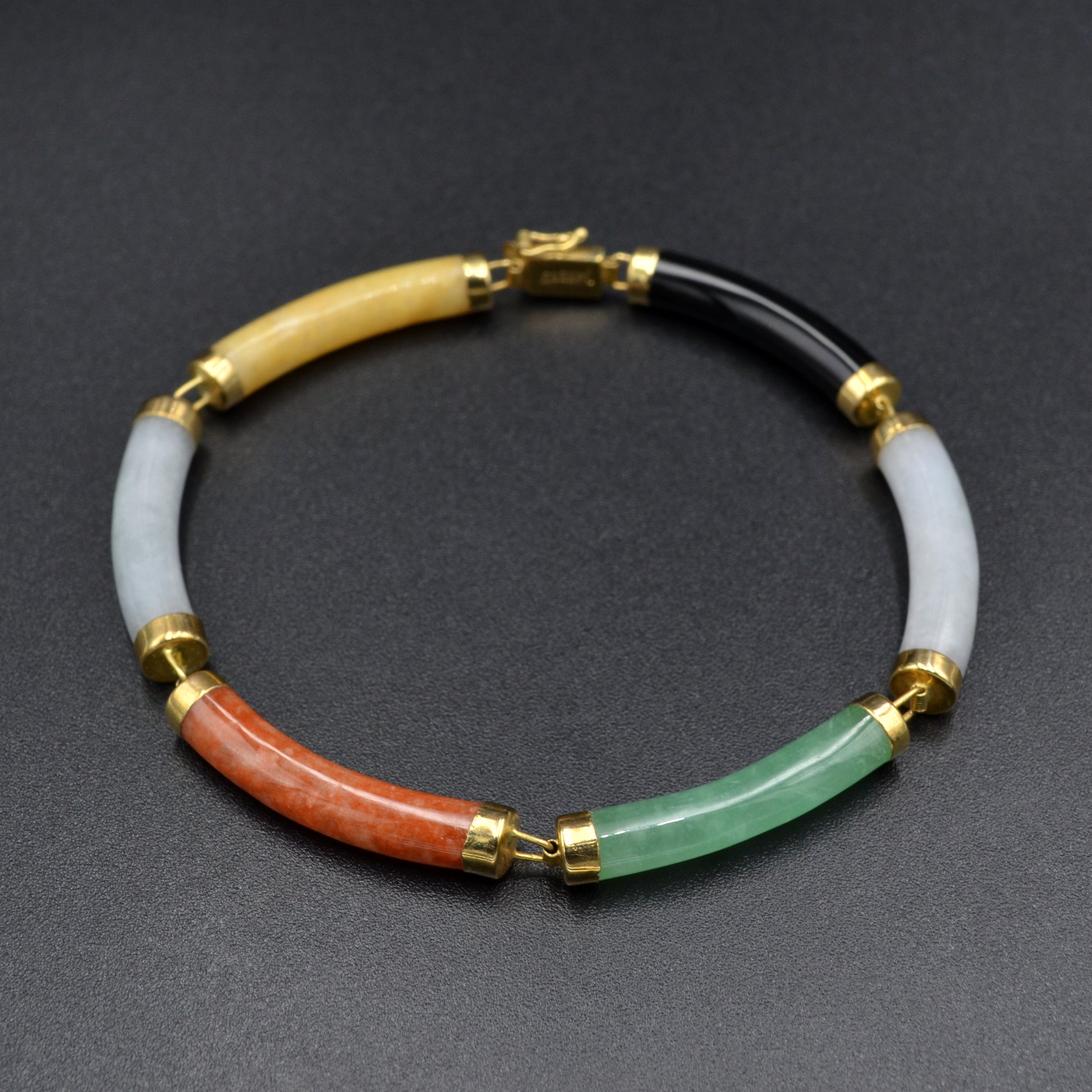 Vintage Multicolor Jade and 14k Gold Bracelet