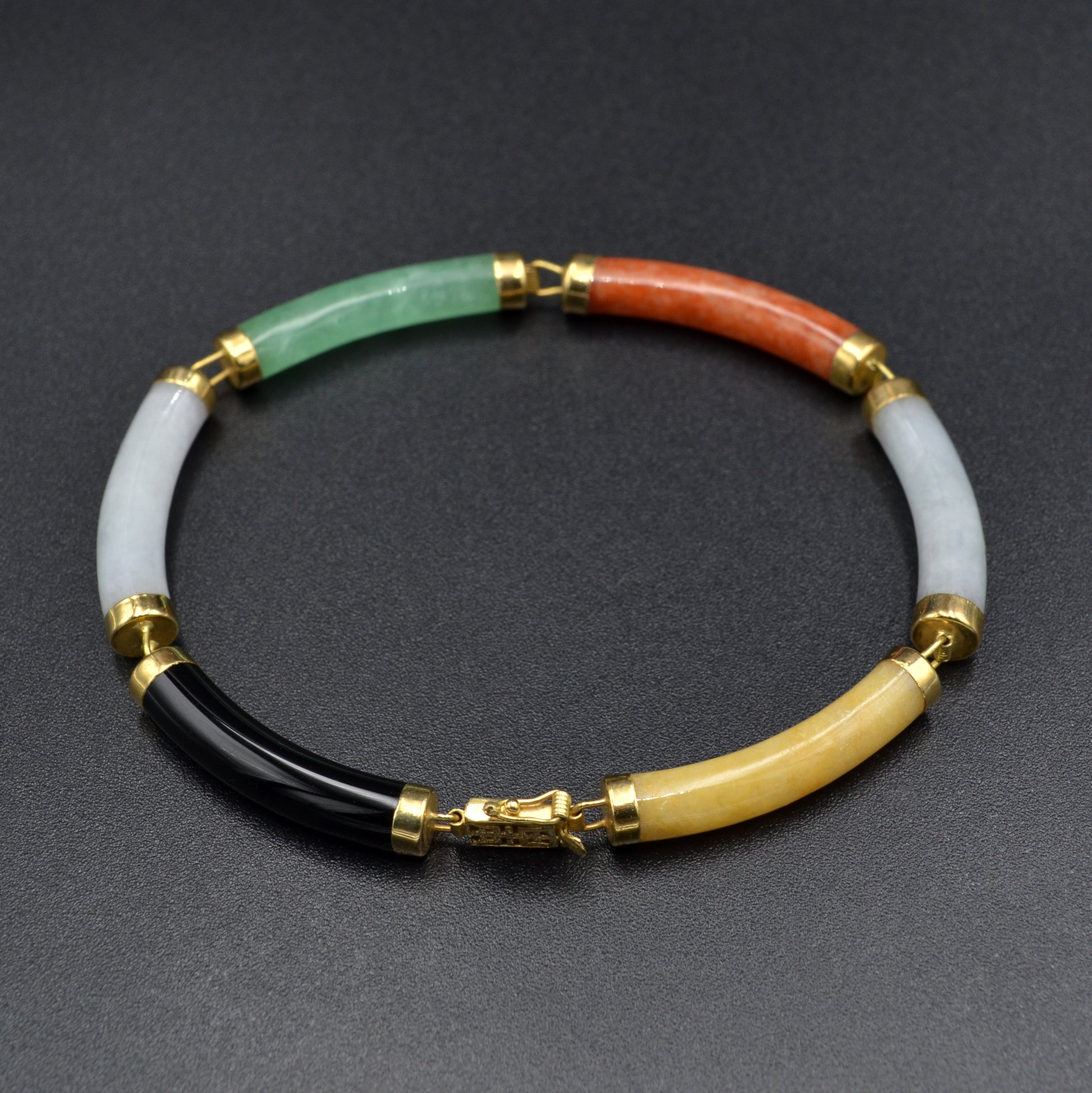 Vintage Multicolor Jade and 14k Gold Bracelet