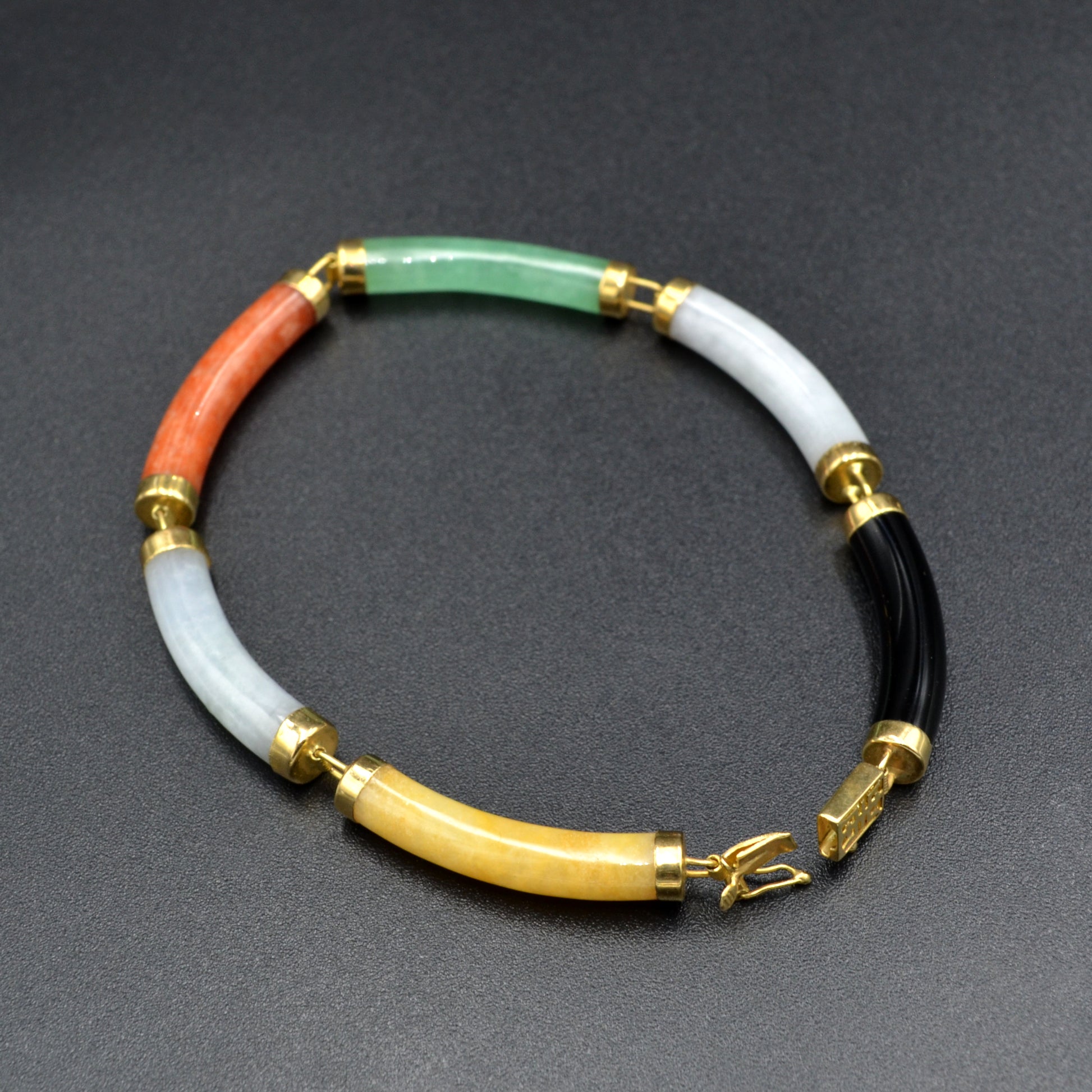 Vintage Multicolor Jade and 14k Gold Bracelet