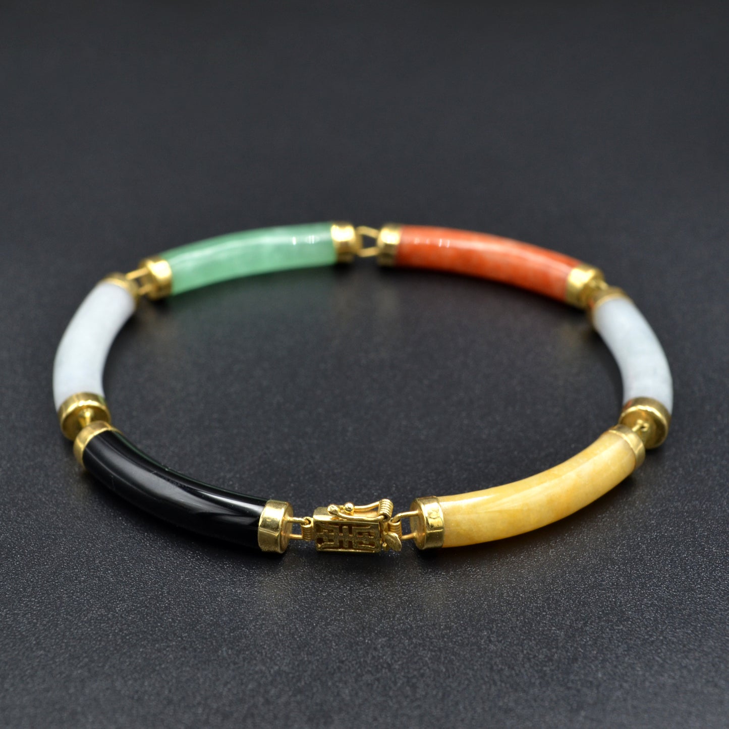 Vintage Multicolor Jade and 14k Gold Bracelet