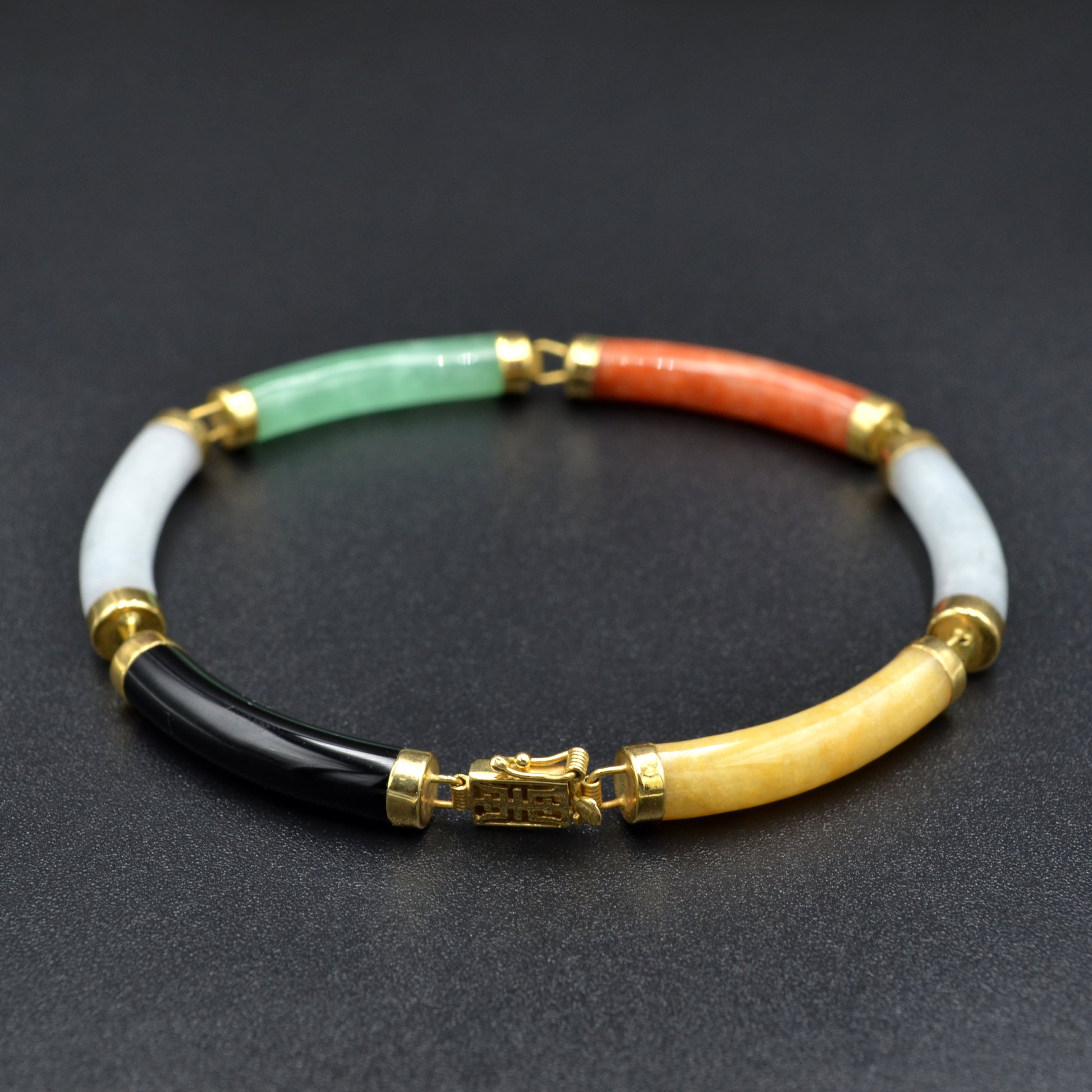 Vintage Multicolor Jade and 14k Gold Bracelet