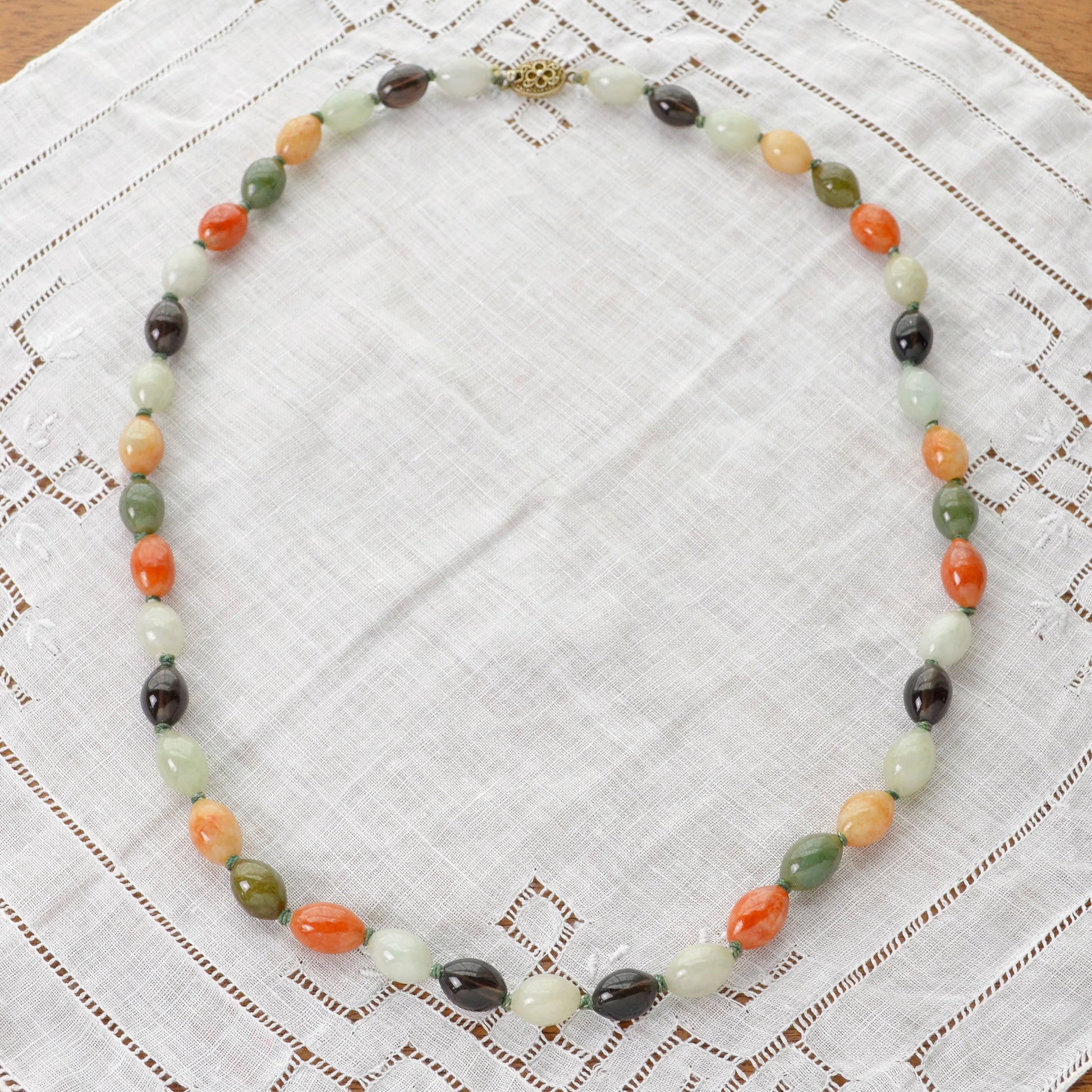Vintage Multicolor Jade and Smoky Quartz Beaded Necklace