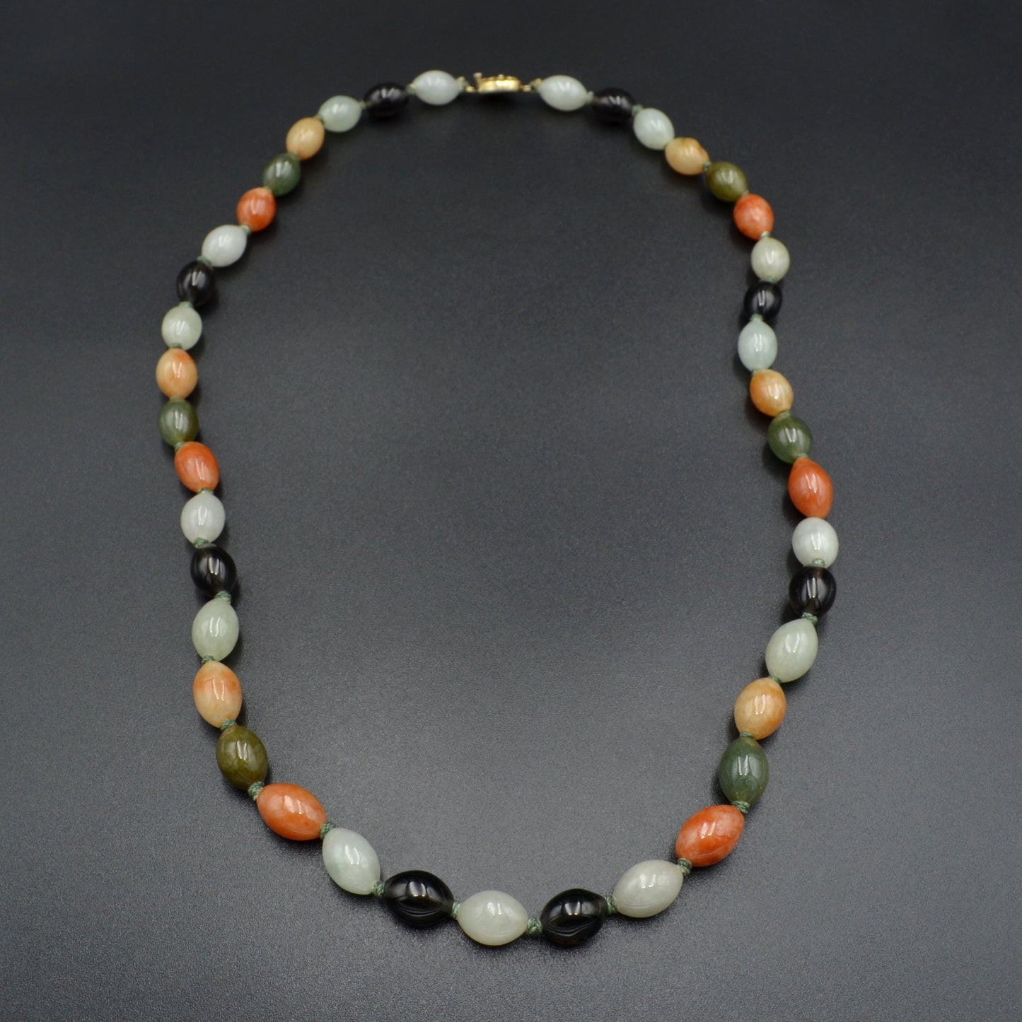 Vintage Multicolor Jade and Smoky Quartz Beaded Necklace
