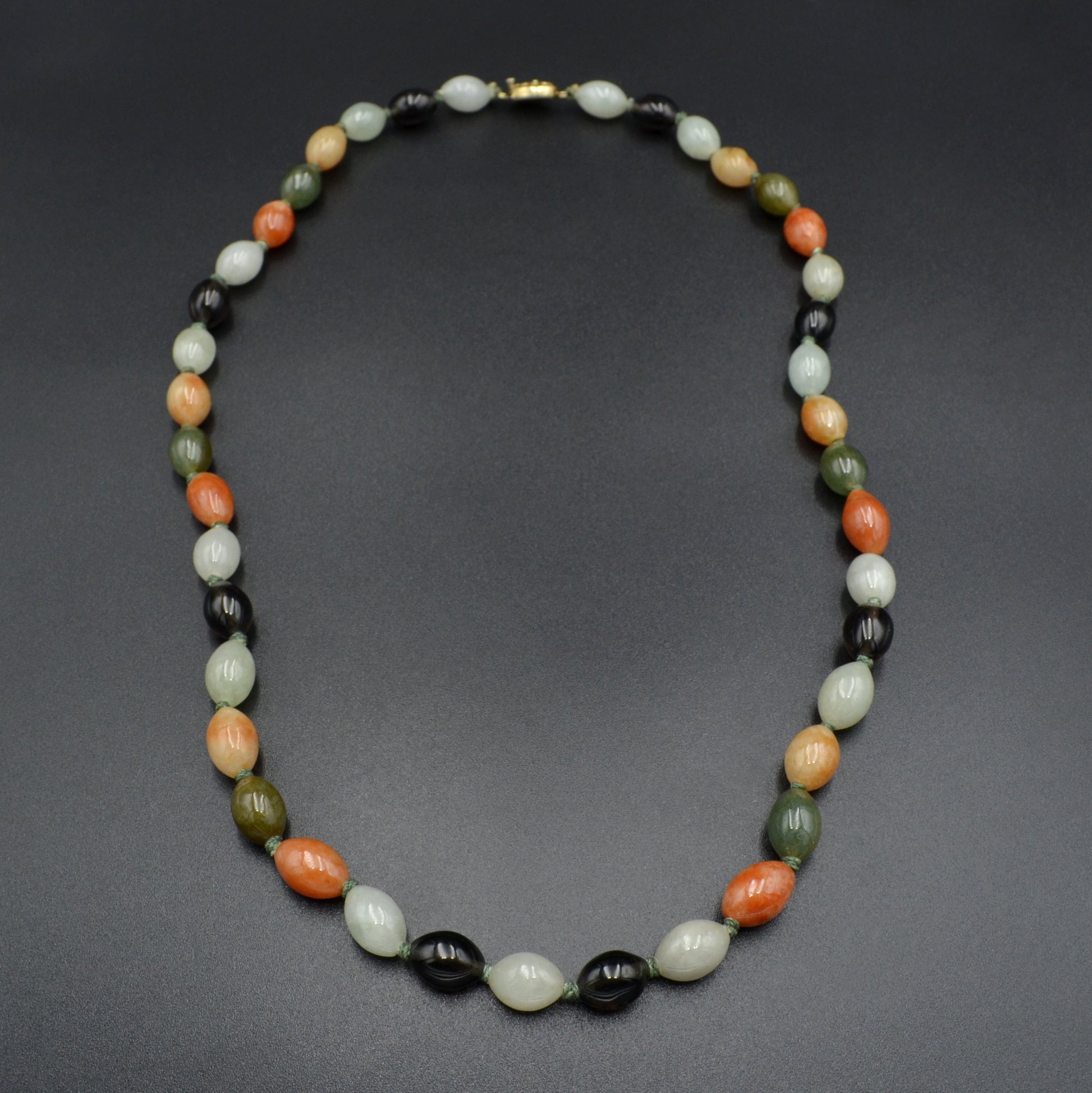 Vintage Multicolor Jade and Smoky Quartz Beaded Necklace