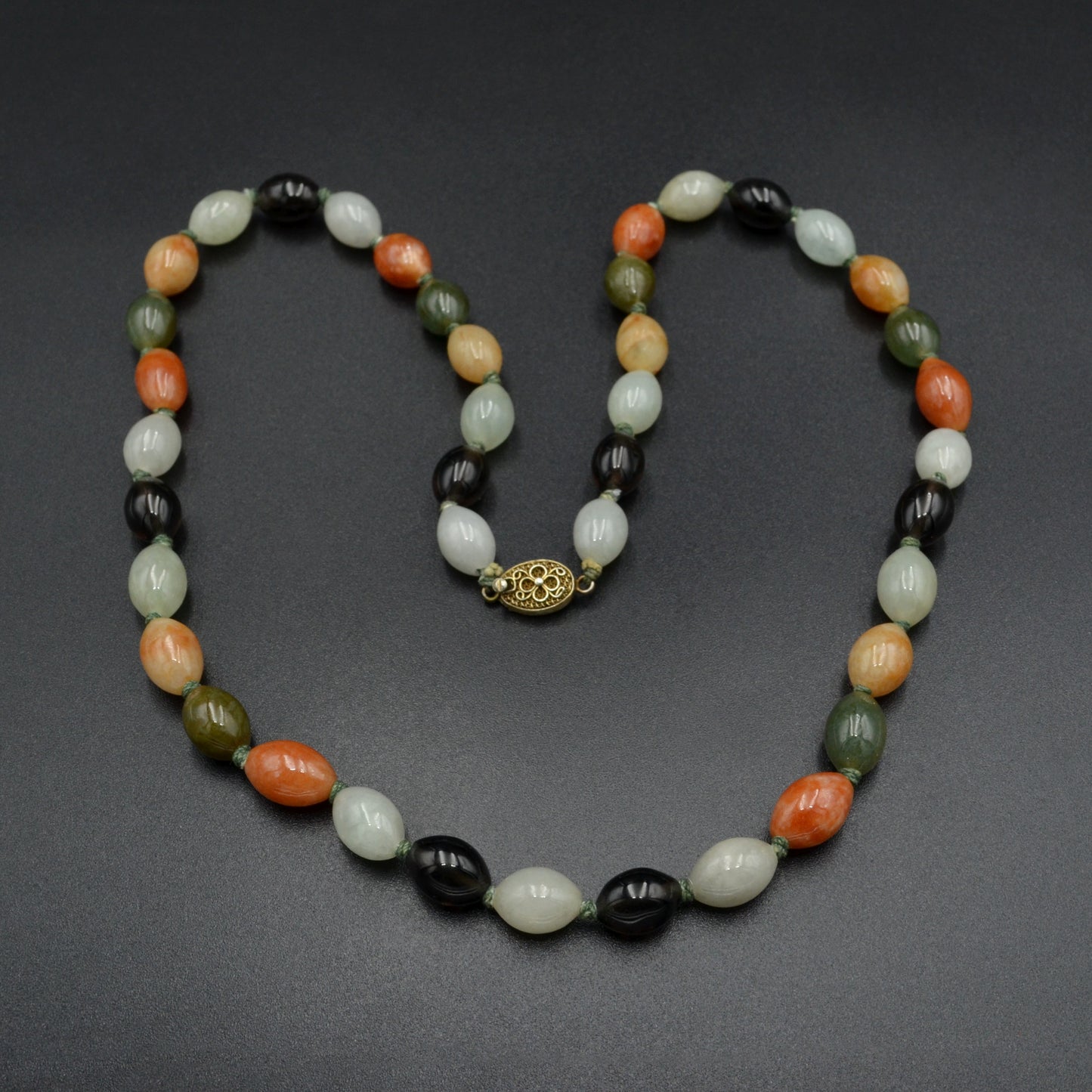 Vintage Multicolor Jade and Smoky Quartz Beaded Necklace