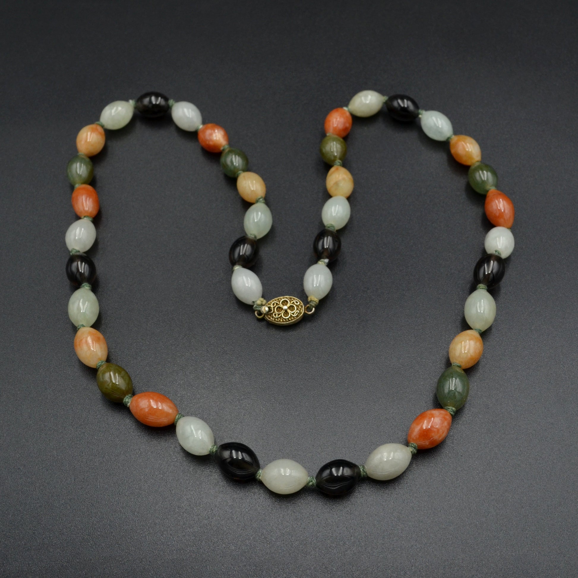 Vintage Multicolor Jade and Smoky Quartz Beaded Necklace