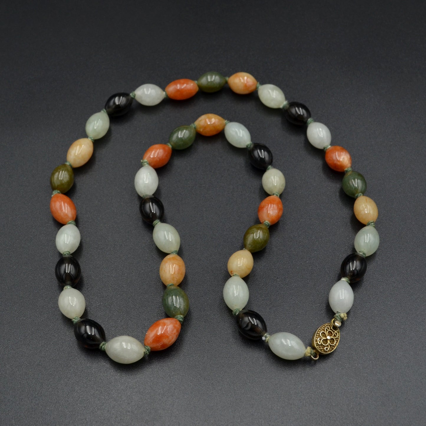 Vintage Multicolor Jade and Smoky Quartz Beaded Necklace