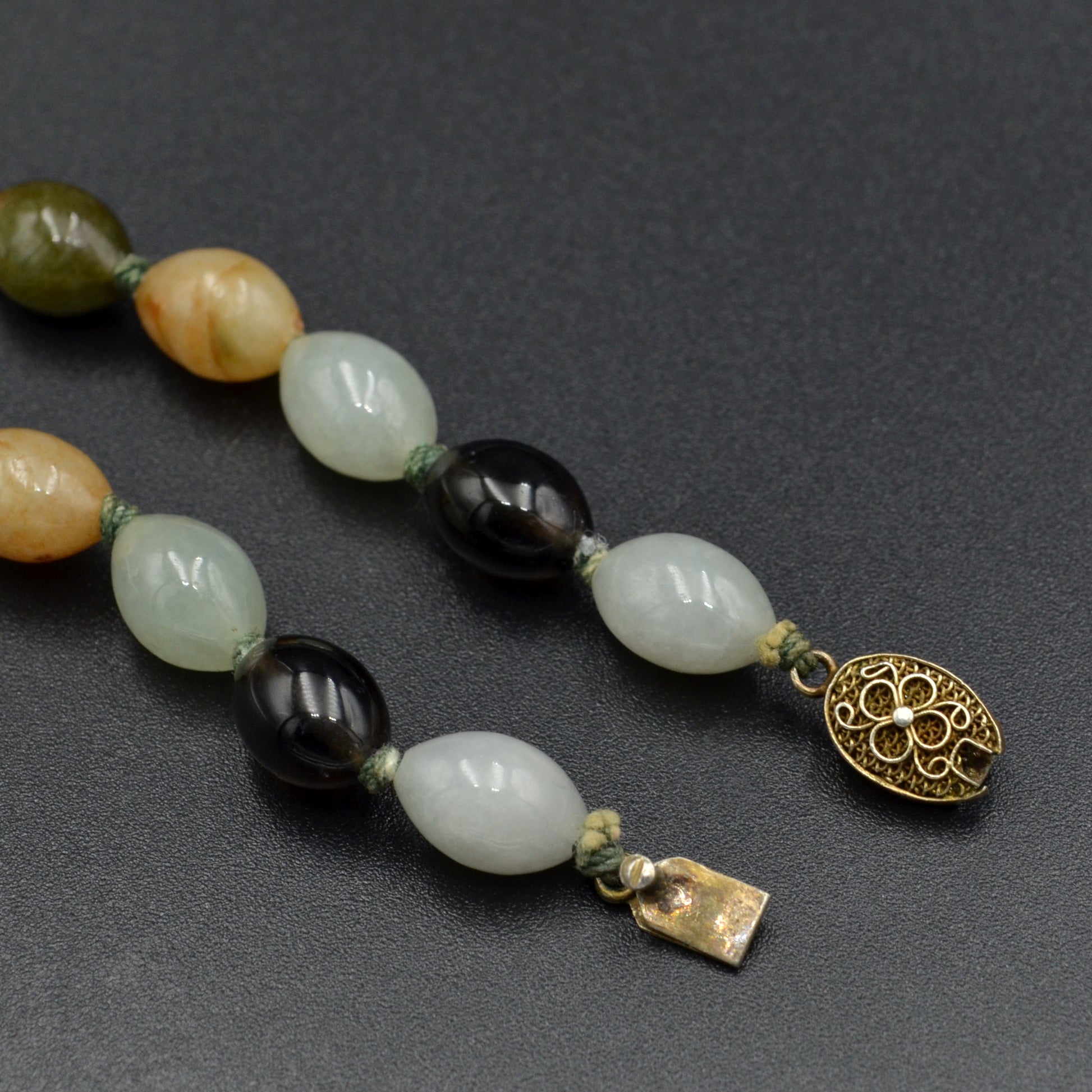 Vintage Multicolor Jade and Smoky Quartz Beaded Necklace