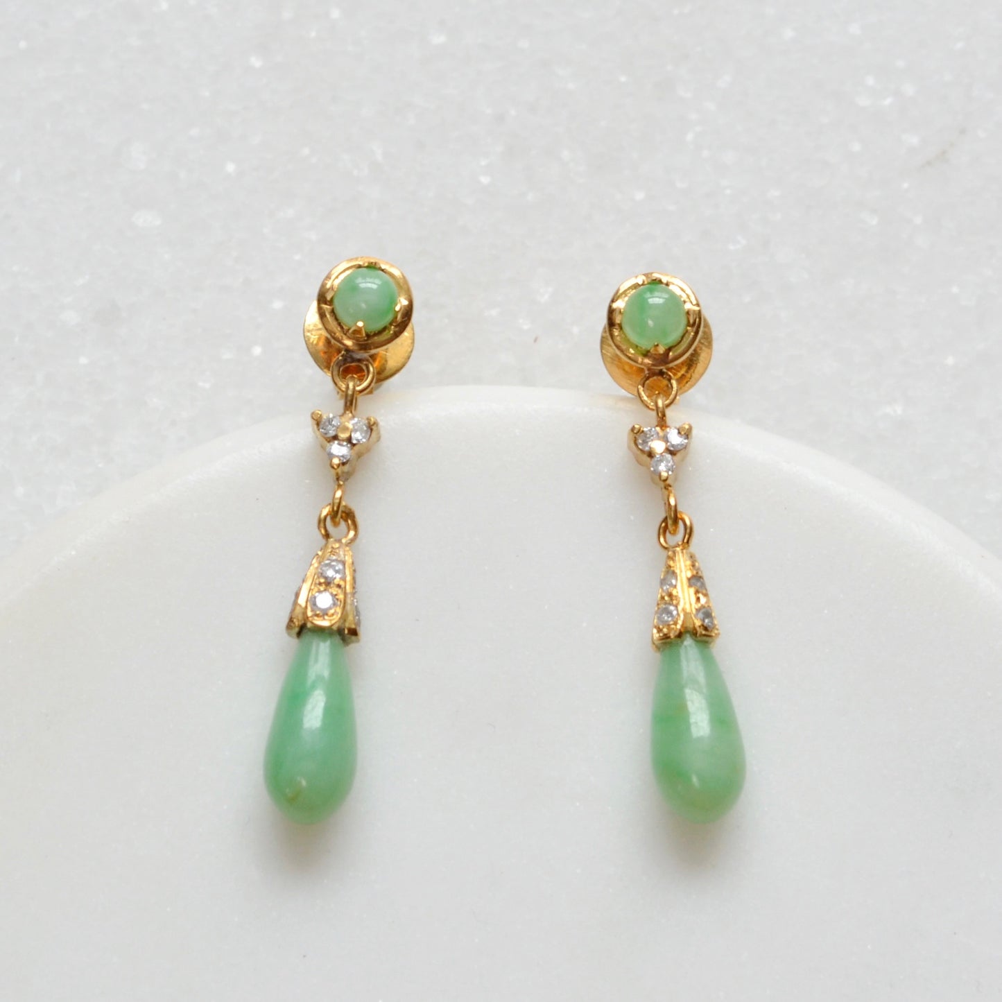 Jade and Diamond Teardrop Earrings