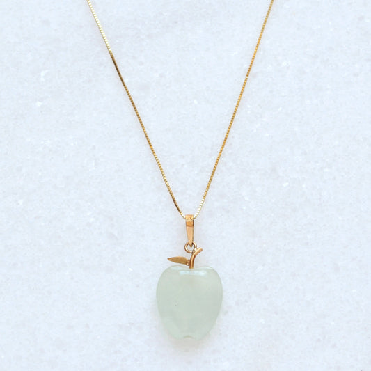 Vintage Jadeite Jade and 14k Gold Apple Pendant Necklace