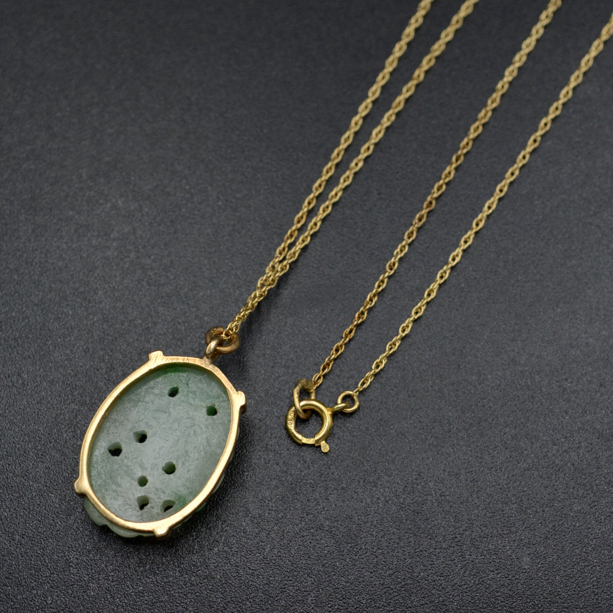 Vintage Carved Jade and 14 Karat Gold Necklace
