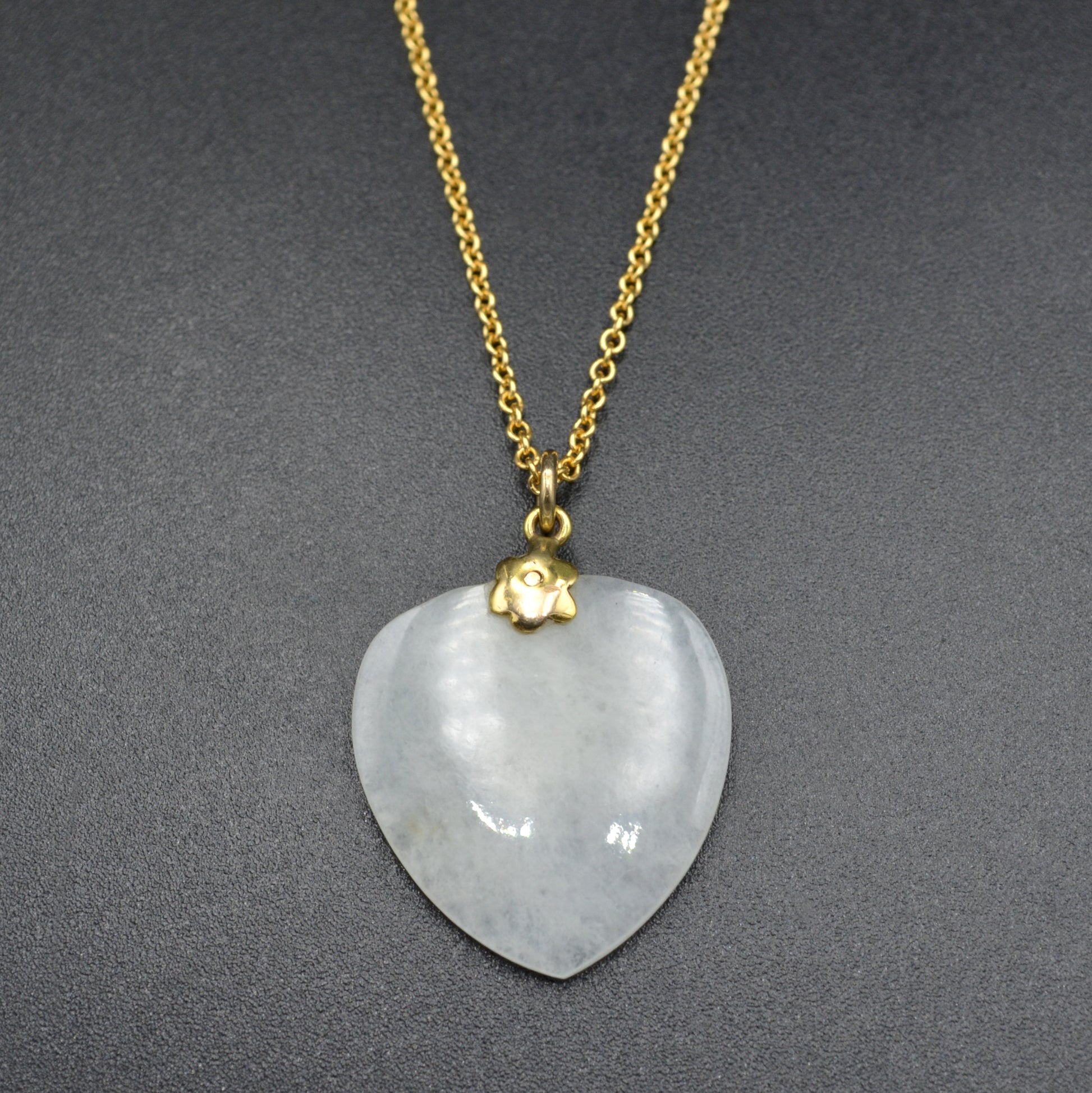Vintage Jadeite and 14k Gold Heart Necklace