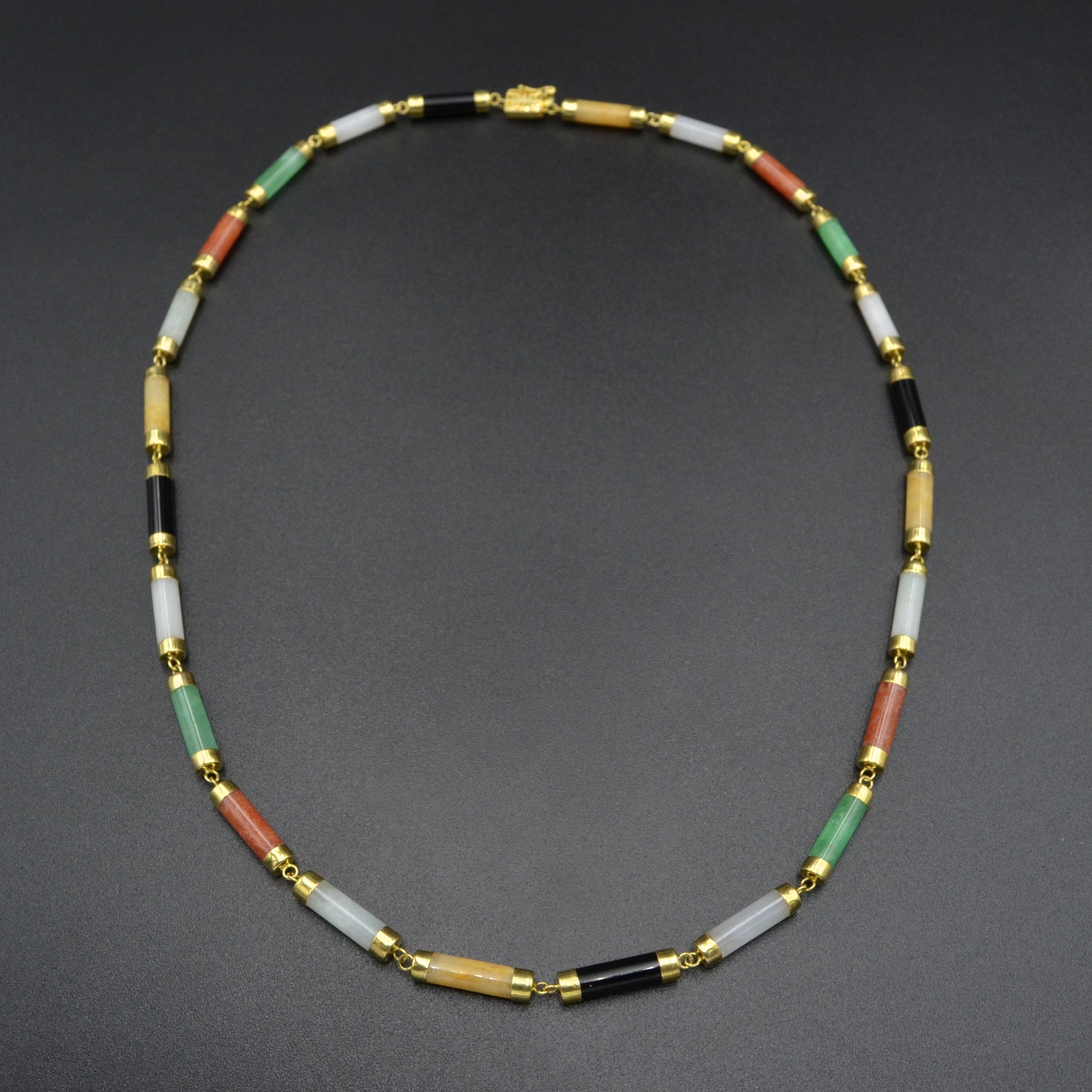 Vintage Multicolor Jadeite Jade and 14k Gold Link Necklace
