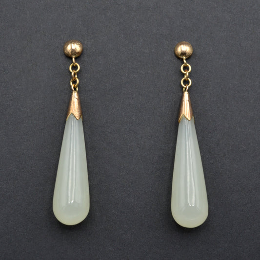 Vintage Jadeite Jade and 14k Gold Drop Earrings