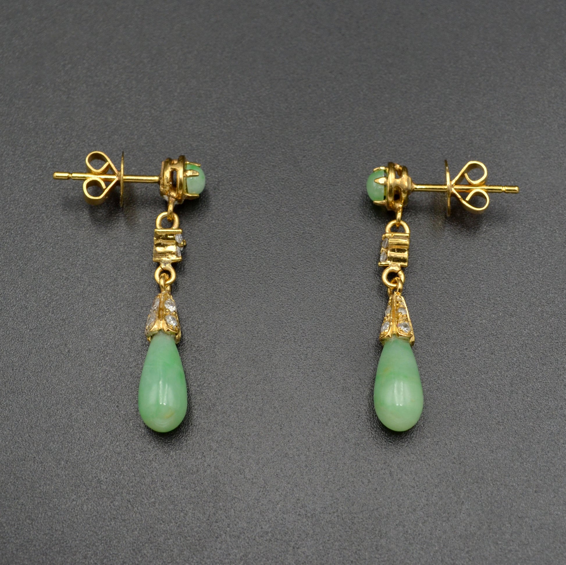 Vintage Jade and Diamond Teardrop Earrings