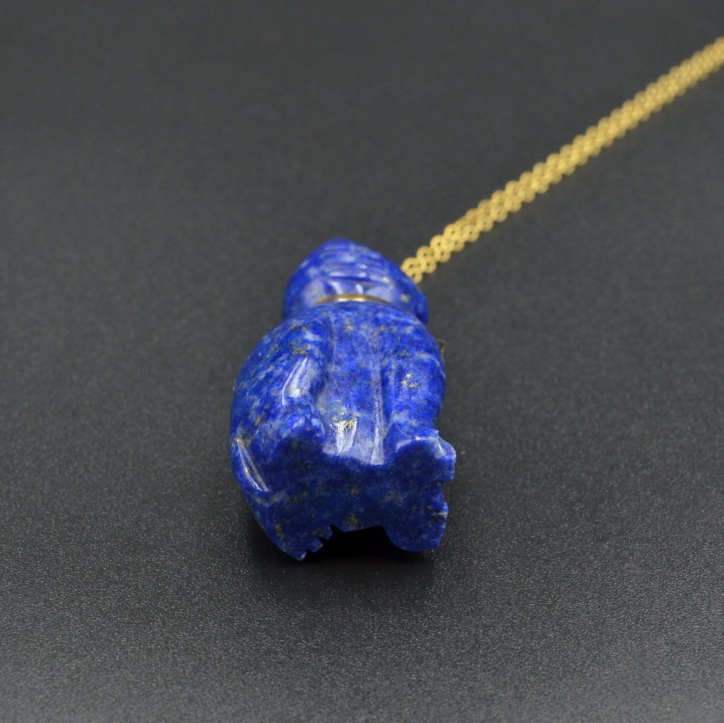 Vintage Lapis Lazuli and 14k Gold Cat Pendant Necklace III