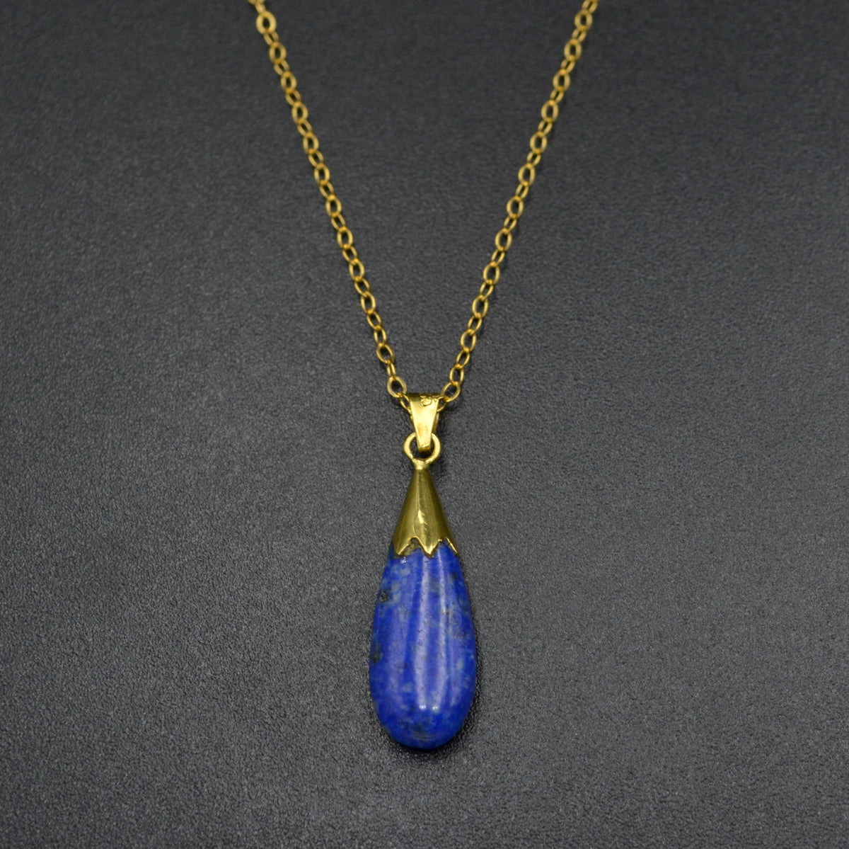 Vintage Lapis Lazuli and 14 Karat Gold Drop Necklace