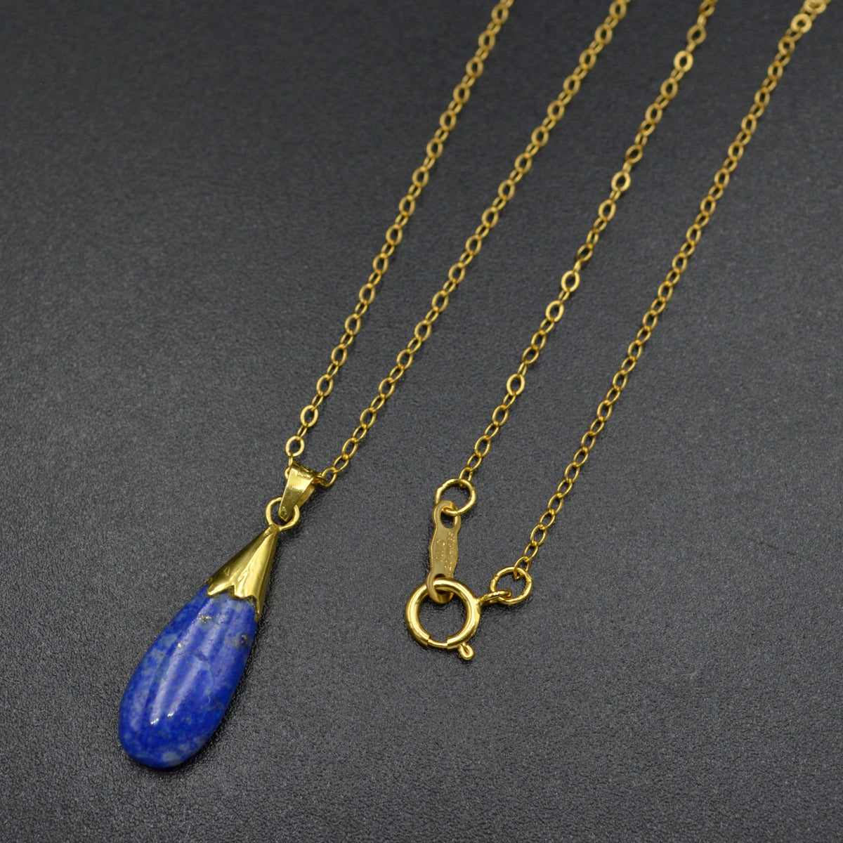Vintage Lapis Lazuli and 14 Karat Gold Drop Necklace