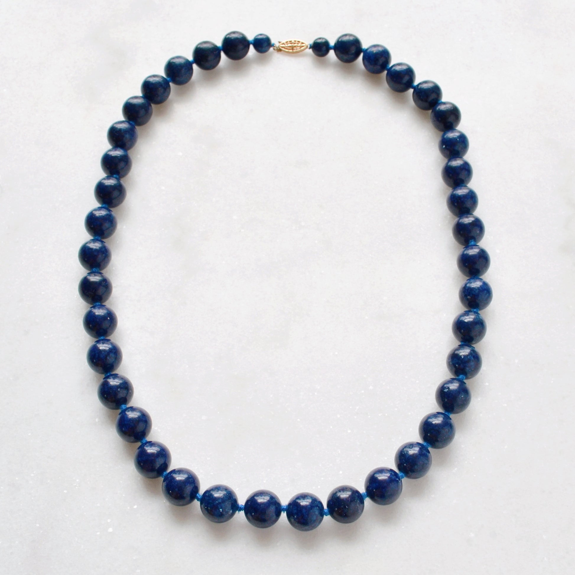 Vintage Lapis Lazuli and 14k Gold Knotted Beaded Necklace