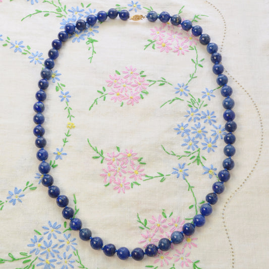 Vintage Lapis Lazuli and 14k Gold Beaded Necklace