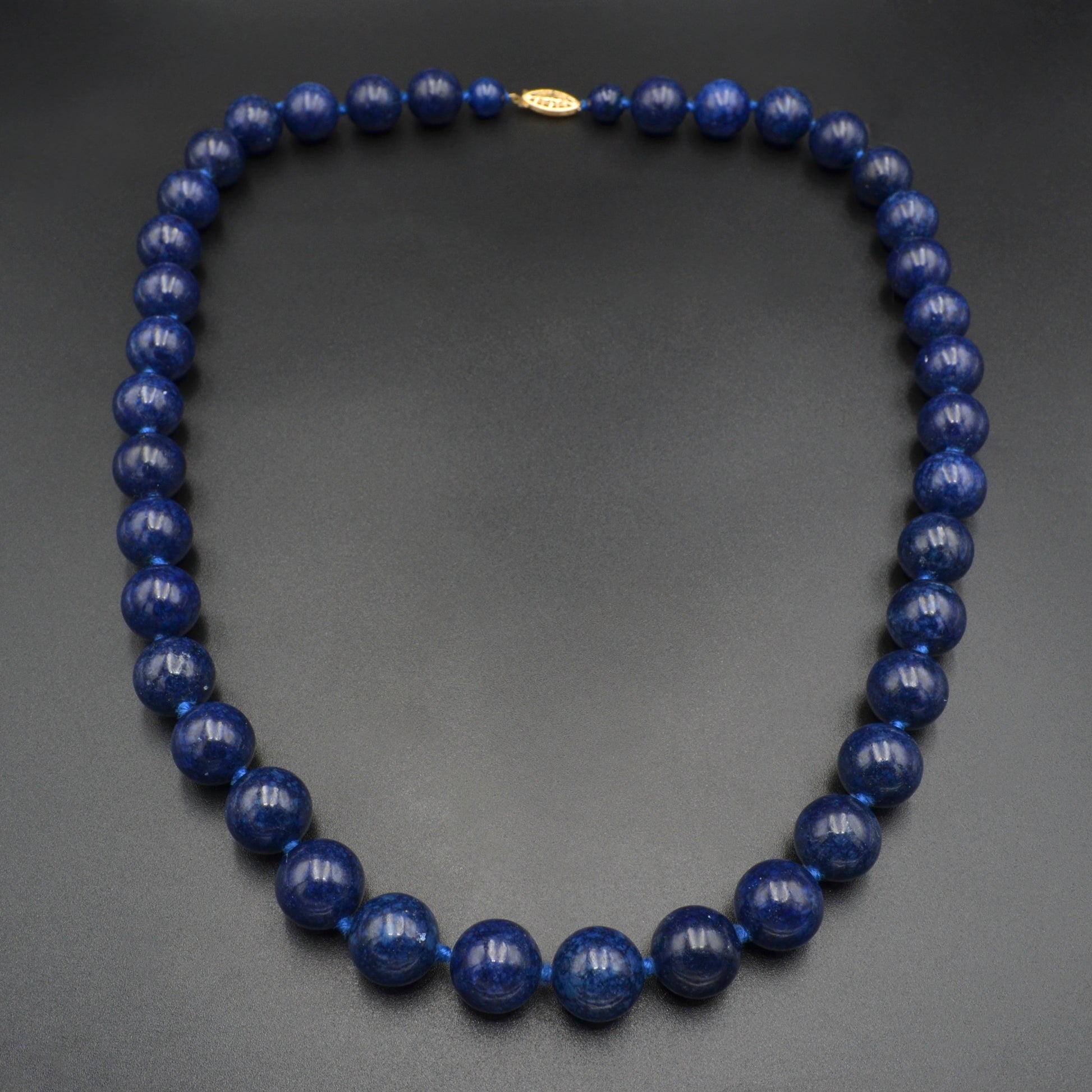 Vintage Lapis Lazuli and 14k Gold Knotted Beaded Necklace