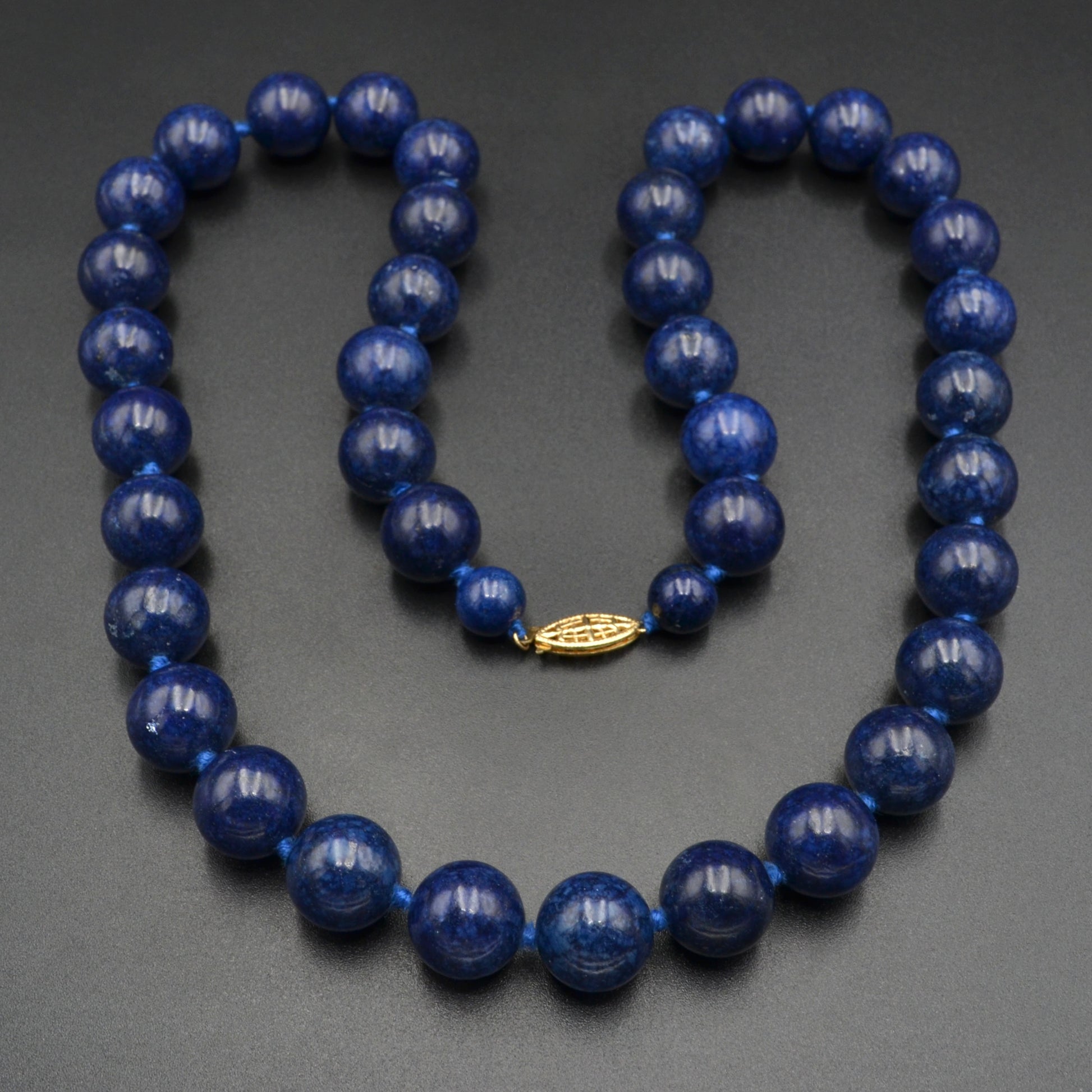 Vintage Lapis Lazuli and 14k Gold Knotted Beaded Necklace