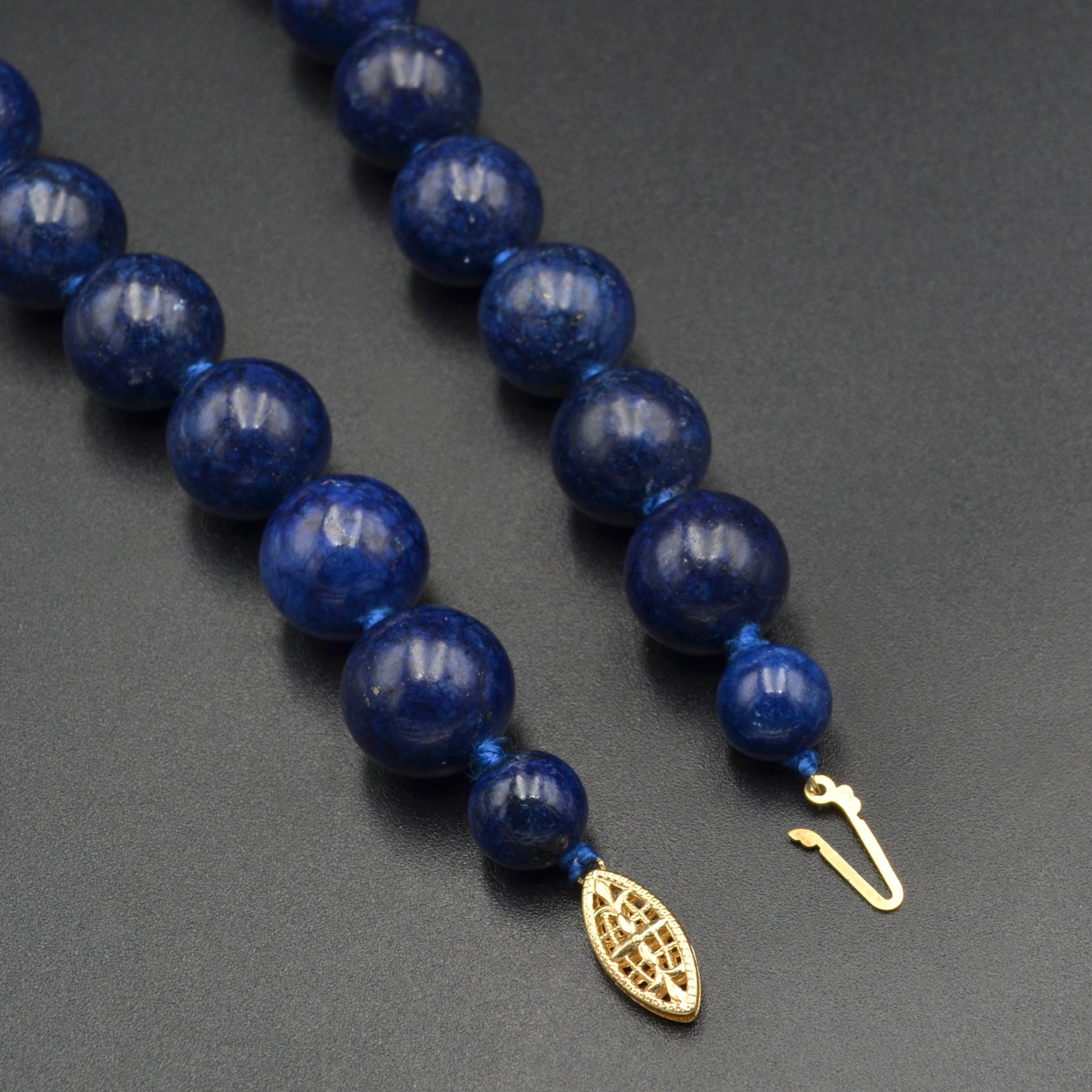 Vintage Lapis Lazuli and 14k Gold Knotted Beaded Necklace