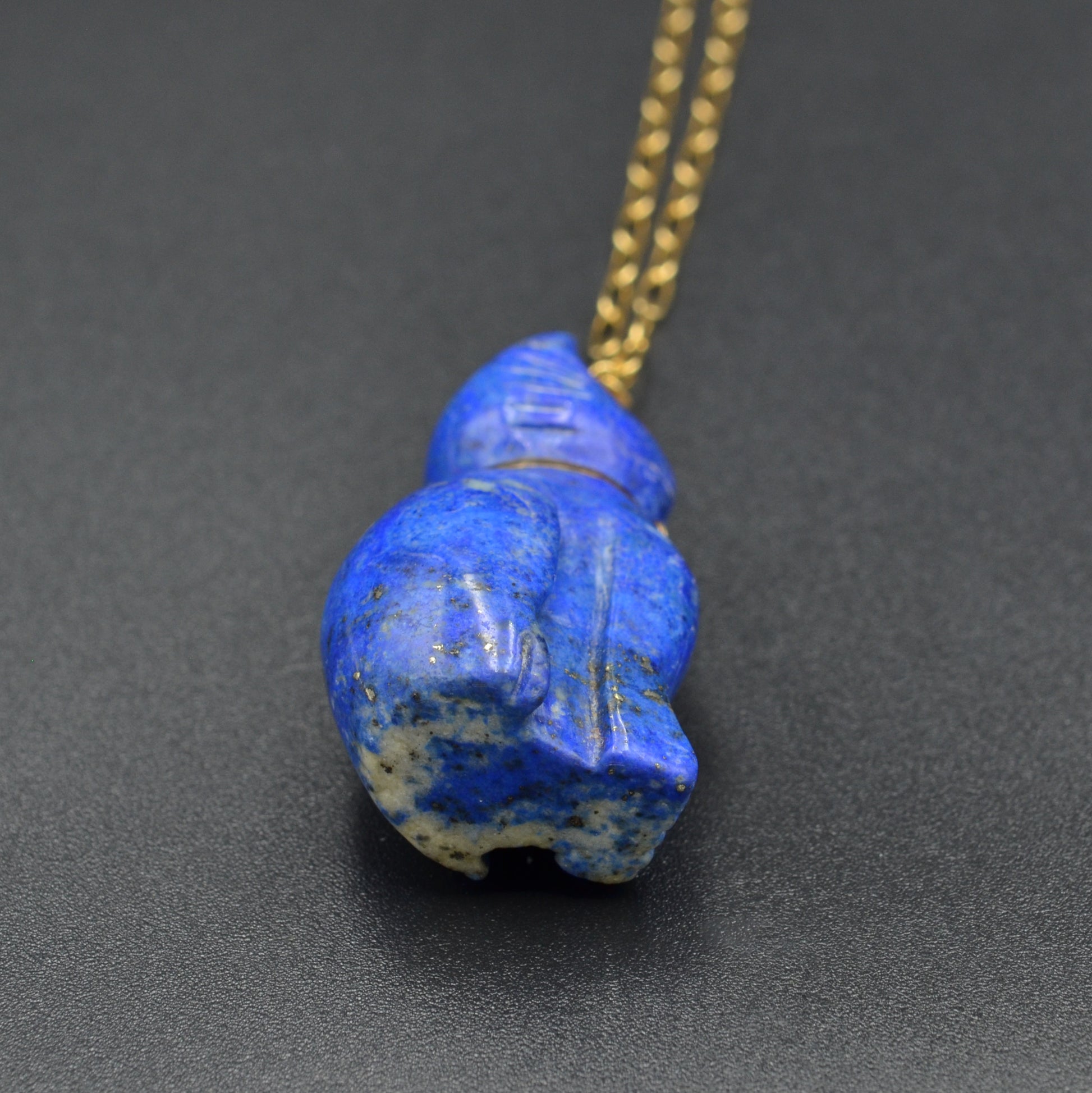 Vintage Lapis Lazuli and 14k Gold Cat Pendant Necklace I 