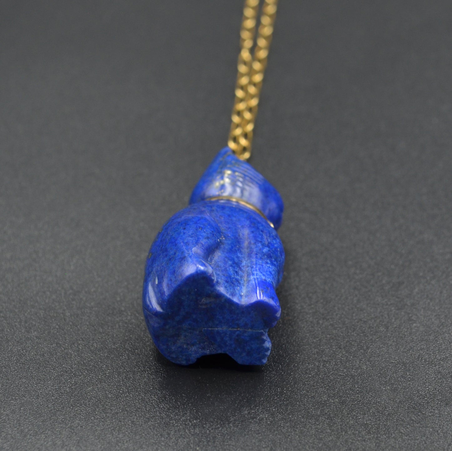 Vintage Lapis Lazuli and 14k Gold Cat Pendant Necklace II