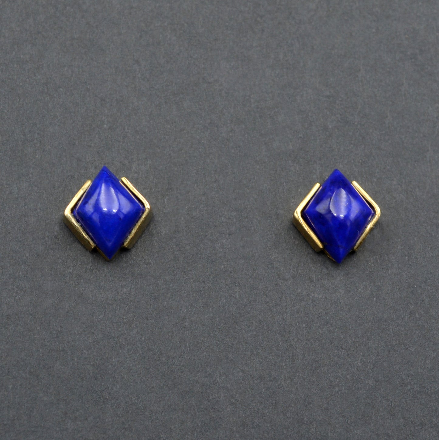 Vintage Diamond Shaped Lapis Lazuli and 14k Gold Earrings