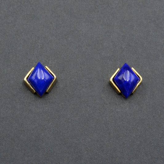 Vintage Diamond Shaped Lapis Lazuli and 14k Gold Earrings