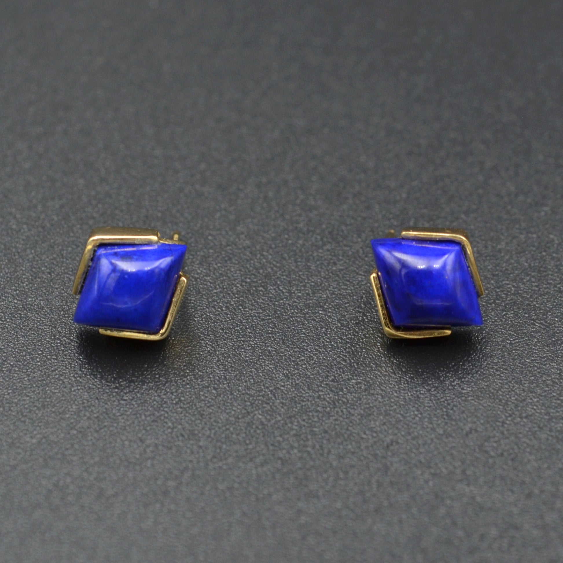 Vintage Diamond Shaped Lapis Lazuli and 14k Gold Earrings