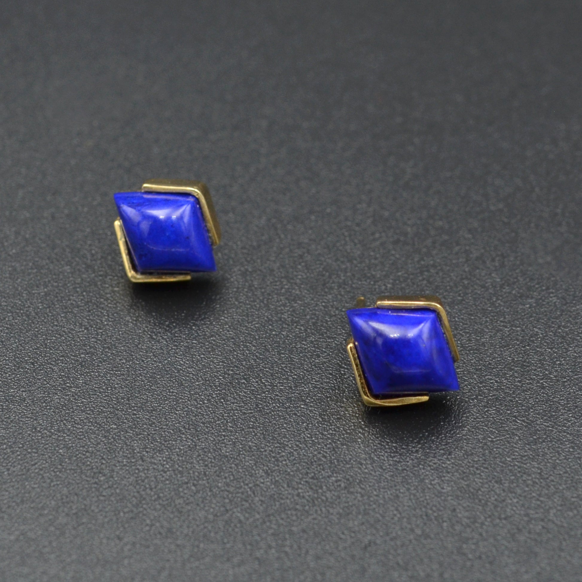 Vintage Diamond Shaped Lapis Lazuli and 14k Gold Earrings