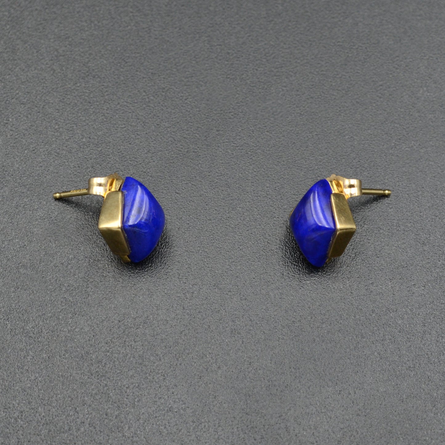 Vintage Diamond Shaped Lapis Lazuli and 14k Gold Earrings