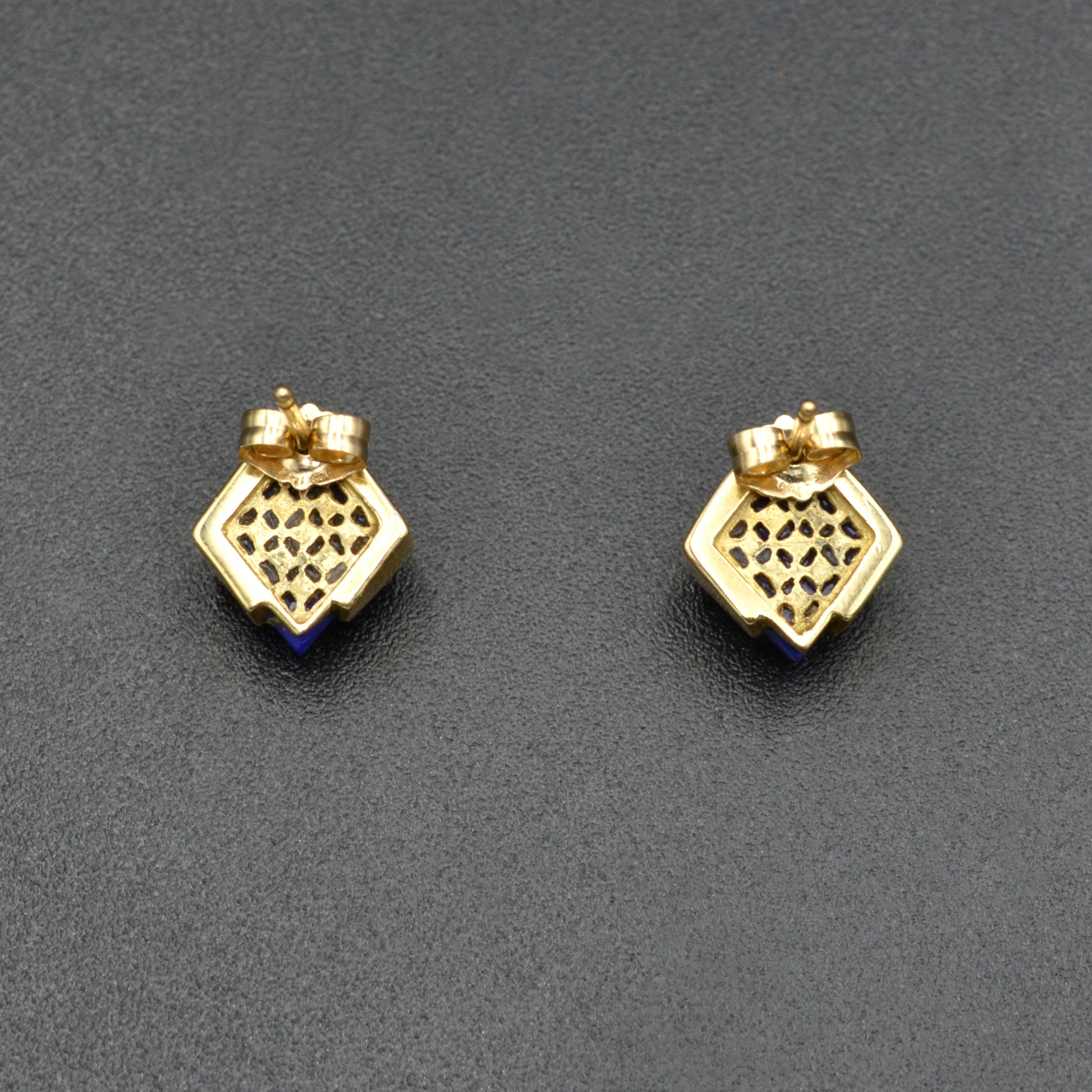 Vintage Diamond Shaped Lapis Lazuli and 14k Gold Earrings