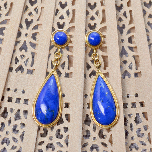 Vintage Lapis Lazuli and 14k Gold Drop Earrings