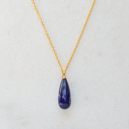 Vintage Lapis Lazuli and 14k Gold Drop Necklace