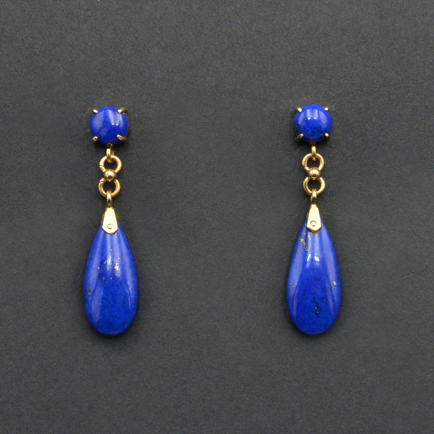 Vintage Lapis Lazuli and 14k Gold Teardrop Earrings