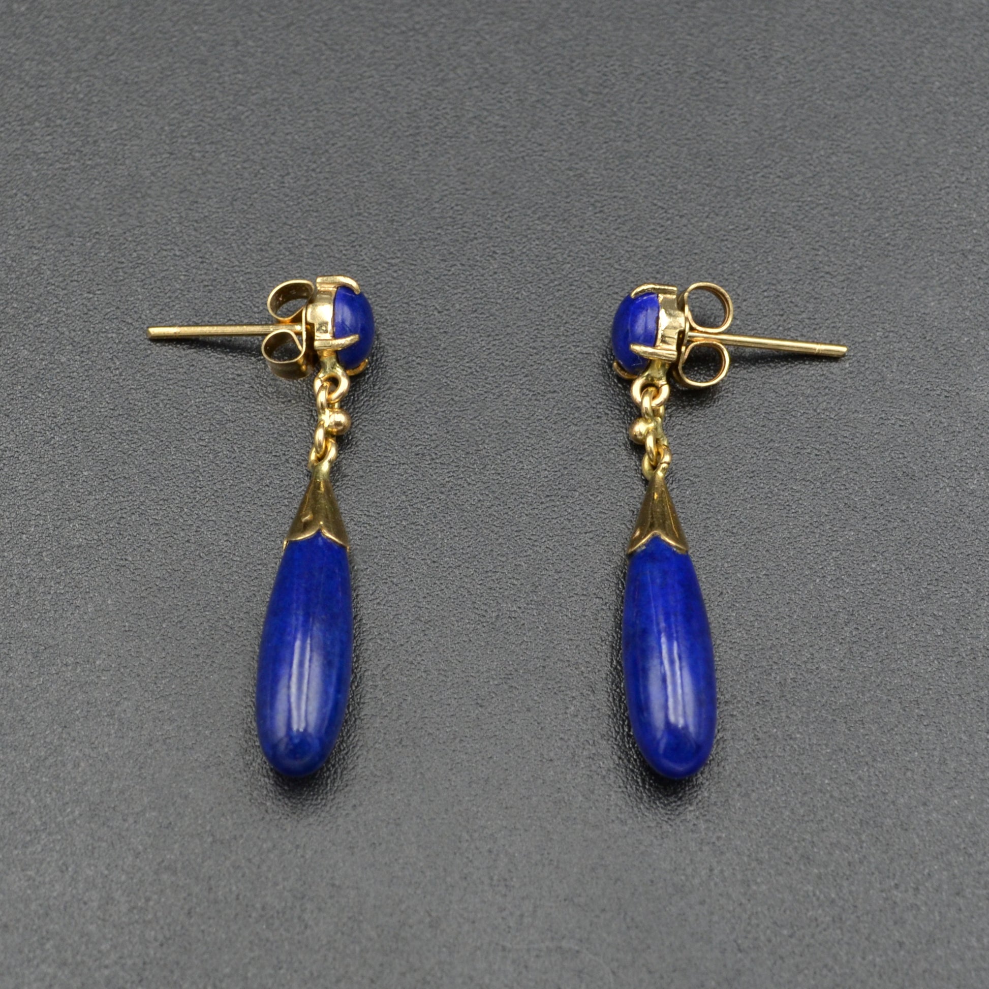 Vintage Lapis Lazuli and 14k Gold Teardrop Earrings