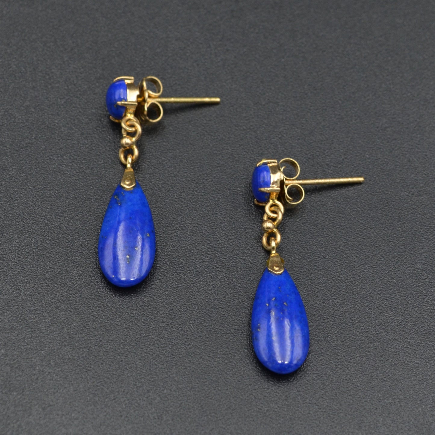 Vintage Lapis Lazuli and 14k Gold Teardrop Earrings